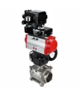 Кран шаровой DN.ru BV3232P(3pc)-FP-W-ISO-H Ду65 Ру25, полнопроходной под приварку, нержавеющая сталь SS316, PTFE, с пневмоприводом PA-DA-083, ручным дублером MON2-450-T28-ISO и с электропневматическим поворотным позиционером YT-1000RSN без обратной связи