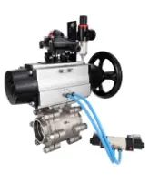 Кран шаровой DN.ru BV3232P(3pc)-FP-SW-ISO-H Ду100 Ру63 полнопроходной, корпус - нержавеющая сталь SS316, под приварку, с пневмоприводом PA-DA-105-1, пневмораспределителем 4V320-08 AC220V, БКВ APL-210N, БПВ AFC2000