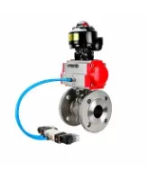 Кран шаровой DN.ru BV3232P(2pc)-FP-F-ISO-H WDVF Ду65 Ру16 полнопроходной, фланцевый, корпус - нержавеющая сталь 316, уплотнение - PTFE, с пневмоприводом PA-SA-130, пневмораспределителем 4V320-08 AC220V и БКВ APL-510N EX