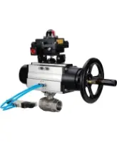Кран шаровой DN.ru BV3232P(2pc)-FP-T-ISO-H Ду80 Ру40, полнопроходной, внутренняя резьба, нержавеющая сталь SS316, уплотнение - PTFE, с пневмоприводом PA-DA-105-1 двойного действия, с пневмораспределителем 4V320-08 AC220V, с БКВ APL-410N EX