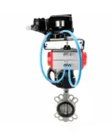 Затвор дисковый поворотный DN.ru WBV3232V-2W-Fb-H Ду100 Ру16, нерж.сталь 316L, нерж.сталь 316L, Viton, с пневмоприводом PA-DA-083, с ручным дублером MON2-450-T28-ISO и с электропневматическим поворотным позиционером YT-1000RSN без обратной связи