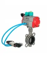 Затвор дисковый поворотный DN.ru WBV3232V-2W-Fb-H Ду80 Ру16, корпус - нержавеющая сталь 316L, диск - нержавеющая сталь 316L, уплотнение - VITON, с пневмоприводом PA-SA-105, пневмораспределителем 4V320-08 AC220V и магнитным переключателем ALS200D
