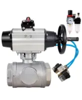 Кран шаровой DN.ru BV3232P(4pc)-SP-3WL-T-ISO-H WDVF Ду65 Ру40 стандартнопроходной, 3-ходовой L-тип, внутренняя резьба, нержавеющая сталь AISI 316, PTFE, с пневмоприводом PA-DA-105-1, пневмораспределителем 4V320-08 AC220V, БКВ APL-410N EX и БПВ AFC2000