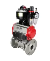 Кран шаровой DN.ru BV3131P(3pc)-FP-F-ISO-H Ду100 Ру16 полнопроходной трехсоставной, фланцевый, нержавеющая сталь 304, уплотнение - PTFE, 22х22, F10, WDVF, пневмопривод DN.ru PA-DA-105, пневмораспределитель 4M310-08 DC24V, БКВ APL-510N EX и БПВ AFC2000