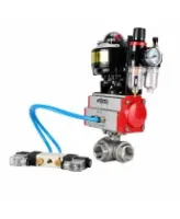 Кран шаровой DN.ru BV3232P(4pc)-SP-3WT-T-ISO-H WDVF Ду25 Ру63 стандартнопроходной, 3-ходовой Т-тип, внутренняя резьба, нержавеющая сталь AISI 316, PTFE, с пневмоприводом PA-DA-065, пневмораспределителем 4V320-08 AC220V, БКВ APL-510N EX и БПВ AFC2000