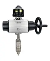 Затвор дисковый поворотный DN.ru WBV3232E-2W-Fb-H Ду150 Ру16, корпус - нержавеющая сталь 316L, диск - нержавеющая сталь 316L, уплотнение - EPDM, с пневмоприводом PA-DA-105-1 двойного действия, с БКВ APL-510N EX