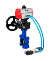 Затвор дисковый поворотный DN.ru WBV1631N-2W-Fb-H Ду150 Ру16 LUG корпус - чугун QT450, диск - нержавеющая сталь 304, уплотнение - NBR, с пневмоприводом DN.ru PA-DA-105, пневмораспределителем 4V320-08 AC220V и редуктором MON3-700-T38-ISO