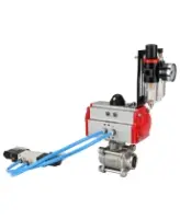 Кран шаровой DN.ru BV3232P(3pc)-FP-W-ISO-H Ду80 Ру25 полнопроходной двухходовой, корпус - нержавеющая сталь SS316, под приварку, уплотнение - PTFE, с пневмоприводом PA-SA-130, пневмораспределителем 4V320-08 AC220V и БПВ AFC2000