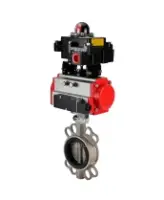 Затвор дисковый поворотный DN.ru WBV3232V-2W-Fb-H Ду100 Ру16, корпус - нержавеющая сталь 316L, диск - нержавеющая сталь 316L, уплотнение - VITON, с пневмоприводом PA-SA-130, пневмораспределителем 4M310-08 AC220V и БКВ APL-410N EX