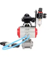 Кран шаровой DN.ru BV3232P(3pc)-FP-W-ISO-H Ду65 Ру25, полнопроходной под приварку, нержавеющая сталь SS316, уплотнение - PTFE, с пневмоприводом PA-DA-083 двойного действия, с пневмораспределителем 4V320-08 AC220V, с БКВ APL-210N, с БПВ AFC2000