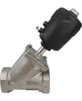 Клапан отсечной пневматический DN.ru VSP3241P-T-1PNC 4″ Ду100 Ру25, корпус - нержавеющая сталь SS316, резьбовой, Y-образный, корпус привода - пластик