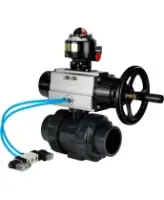 Кран шаровой DN.ru BV4242E-FP-GRM-ISO Дн50 Ру10 полнопроходной, корпус - НПВХ, шар - НПВХ, уплотнение - EPDM, с пневмоприводом PA-DA-105-1, пневмораспределителем 4V320-08 AC220V и БКВ APL-510N EX