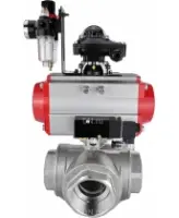 Кран шаровой DN.ru BV3232P(4pc)-SP-3WL-T-ISO-H Ду15 Ру63 стандартнопроходной трехходовой L-тип, нержавеющая сталь SS316, внутренняя резьба, уплотнение - PTFE, пн.приводом PA-DA-052, пн.распределителем 4M310-08 AC220V, БКВ APL-210N и БПВ AFC2000