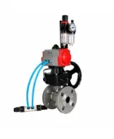 Кран шаровой DN.ru BV3232P(2pc)-FP-F-ISO-H Ду80 Ру16, фланцевый, полнопроходной, двухсоставной, нержавеющая сталь SS316, PTFE, с пневмоприводом PA-DA-083, с пневмораспределителем 4V320-08 AC220V, ручным дублером MON2-450-T28-ISO, БПВ AFC2000