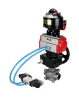 Кран шаровой DN.ru BV3232P(3pc)-FP-W-ISO-H WDVF Ду40 Ру40 полнопроходной, трехсоставной, нерж. сталь 316, PTFE, под приварку, с пневмоприводом PA-DA-065, пн.распределителем 4V320-08 AC220V, БКВ APL-510N EX, ручным дублером MON1-250-T26-ISO