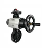 Затвор дисковый поворотный DN.ru WBV4242E-2W-Fb-ISO Дн80 Ру10 межфланцевый, корпус - НПВХ, диск - НПВХ, уплотнение - EPDM, с пневмоприводом PA-DA-105-1 и БКВ APL-210N