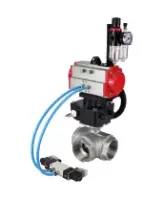 Кран шаровой DN.ru BV3232P(4pc)-SP-3WL-T-ISO-H Ду80 Ру40, стандартнопроходной, нержавеющая сталь 316, PTFE, внутренняя резьба, с пневмоприводом PA-DA-083, пневмораспределителем 4V320-08 AC220V, ручным дублером MON2-450-T28-ISO, БПВ AFC2000