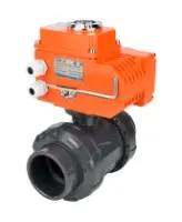 Кран шаровой DN.ru BV4242E-FP-GRM-ISO Дн50 Ру10 полнопроходной, клеевой с разборным муфтовым соединением, корпус - НПВХ, шар - НПВХ, уплотнение - EPDM, с электроприводом DN.ru QT-N-003EM-O1-24VDC-У1 HARK