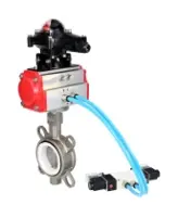 Затвор дисковый поворотный DN.ru WBV3131P-2W-Fb-R Ду250 Ру16, корпус - нержавеющая сталь 304, диск - нержавеющая сталь 304, уплотнение - PTFE, с пневмоприводом DN.ru PA-DA-160, пневмораспределителем DN.ru 4V320-08 AC220V и БКВ DN.ru APL-210N