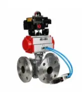 Кран шаровой DN.ru BV3232P(2pc)-FP-3WL-F-ISO-H Ду20 Ру16 HYMT, трехходовой L-тип, полнопроходной, фланцевый, корпус - нержавеющая сталь SS316, с пневмоприводом PA-DA-052, пневмораспределителем 4V320-08 AC220V и БКВ APL-410N EX