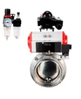 Затвор дисковый поворотный DN.ru WBV3131E-2W-T-H Ду50 Ру10 резьбовой, пищевая нержавеющая сталь 304, уплотнение – EPDM, с пневмоприводом DN.ru PA-SA-065, пневмораспределителем DN.ru 4M310-08 AC220V, БКВ DN.ru APL-210N и БПВ DN.ru AFC2000
