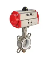 Затвор дисковый поворотный DN.ru WBV3131P-2W-Fb-R Ду250 Ру16, корпус - нержавеющая сталь 304, диск - нержавеющая сталь 304, уплотнение - PTFE, с пневмоприводом DN.ru PA-DA-160 двойного действия