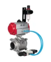 Кран шаровой DN.ru BV3232P(3pc)-FP-W-ISO-H WDVF Ду40 Ру40 полнопроходной, трехсоставной, корпус - нержавеющая сталь 316, уплотнение - PTFE, под приварку, с пневмоприводом PA-SA-105, пневмораспределителем 4V320-08 AC220V, БПВ AFC2000