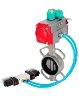 Затвор дисковый поворотный DN.ru WBV3131V-2W-Fb-H Ду50 Ру16 корпус - нержавеющая сталь 304, диск - нержавеющая сталь 304, уплотнение - VITON, с пневмоприводом PA-DA-065, пневмораспределителем 4V320-08 AC220V и магнитным переключателем ALS200D