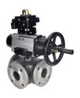 Кран шаровой DN.ru BV3232P(4pc)-FP-3WL-F Ду100 Ру16 полнопроходной трехходовой, фланцевый, корпус - нержавеющая сталь SS316, с пневмоприводом DN.ru PA-DA-105-1 двойного действия, пневмораспределителем 4M310-08 AC220V и БКВ APL-410N EX