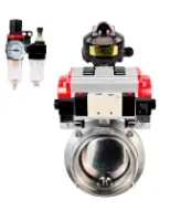 Затвор дисковый поворотный DN.ru WBV3131S-2W-T-H Ду65 Ру10, резьбовой, пищевая нержавеющая сталь 304, уплотнение - Silicon, с пневмоприводом PA-DA-065, пневмораспределителем 4M320-10 AC220V, БКВ APL-510N EX и БПВ AFC2000