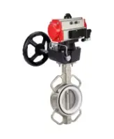 Затвор дисковый поворотный DN.ru WBV3232P-2W-Fb-H Ду65 Ру16, корпус - нержавеющая сталь 316L, диск - нержавеющая сталь 316L, уплотнение - PTFE, с пневмоприводом PA-DA-083, пневмораспределителем 4M320-10 AC220V, ручным дублером MON2-450-T28-ISO