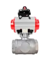 Кран шаровой DN.ru BV3232P(4pc)-SP-3WL-T-ISO-H WDVF Ду40 Ру63 стандартнопроходной, 3-ходовой L-тип, внутренняя резьба, нержавеющая сталь AISI 316, PTFE, с пневмоприводом PA-SA-130, пневмораспределителем 4M320-08 AC220V и БКВ APL-410N EX