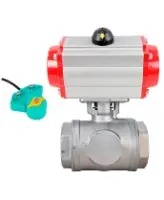 Кран шаровой DN.ru BV3232P(4pc)-SP-3WL-T-ISO-H WDVF Ду65 Ру40 стандартнопроходной, 3-ходовой L-тип, внутренняя резьба, корпус - нержавеющая сталь AISI 316, уплотнение - PTFE, с пневмоприводом PA-DA-105 и магнитным переключателем ALS200D