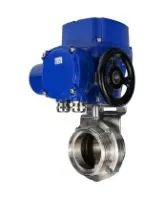 Затвор дисковый поворотный DN.ru WBV3131E-2W-T-H Ду50 Ру10 резьбовой, корпус - пищевая нержавеющая сталь 304, уплотнение - EPDM, с электроприводом QT-N-005M-O2-220VAC-У1 с моментной муфтой и штурвалом
