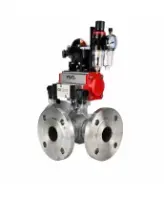 Кран шаровой DN.ru BV3232P(2pc)-FP-3WL-F-ISO-H Ду20 Ру16 HYMT трехходовой L-тип, полнопроходной, фланцевый, корпус - нержавеющая сталь AISI316, с пневмоприводом PA-DA-052, пневмораспределителем 4M320-08 AC220V, БКВ APL-210N и БПВ AFC2000