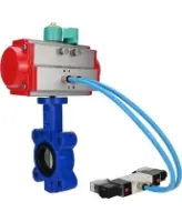 Затвор дисковый поворотный DN.ru WBV1631E-2W-Fb-H Ду65 Ру16 LUG межфланцевый, корпус - чугун QT450, диск - нержавеющая сталь AISI 304, EPDM, с пневмоприводом PA-SA-105, пневмораспределителем 4V320-08 AC220V и магнитным переключателем ALS200D