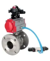 Кран шаровой DN.ru BV3232P(2pc)-FP-F-ISO-H Ду80 Ру16, полнопроходной фланцевый, нержавеющая сталь SS316, уплотнение - PTFE, с пневмоприводом PA-SA-130 с возвратными пружинами, с пневмораспределителем 4V320-08 AC220V, с БКВ APL-210N