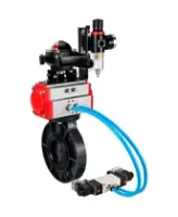 Затвор дисковый поворотный DN.ru WBV4242E-2W-Fb-ISO Дн80 Ру10 межфланцевый, корпус - НПВХ, диск - НПВХ, уплотнение - EPDM, с пневмоприводом PA-SA-083, пневмораспределителем 4V320-08 AC220V, БКВ APL-210N и БПВ AFC2000