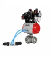 Кран шаровой DN.ru BV3232P(4pc)-SP-3WL-T-ISO-H WDVF Ду40 Ру63 стандартнопроходной, 3-ходовой L-тип, внутренняя резьба, нержавеющая сталь AISI 316, PTFE, с пневмоприводом PA-SA-130, пневмораспределителем 4V320-08 AC220V, БКВ APL-410N EX и БПВ AFC2000
