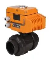 Кран шаровой DN.ru BV4242E-FP-GRM-ISO Дн65 Ру10 полнопроходной, клеевой с разборным муфтовым соединением, корпус - НПВХ, шар - НПВХ, уплотнение - EPDM, с электроприводом DN.ru QT-N-005EM-O1-380VAC-У1
