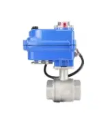 Кран шаровой DN.ru BV3232P(2pc)-FP-T-ISO-H Ду20 Ру63 полнопроходной двухходовой, нержавеющая сталь SS316, внутренняя резьба, уплотнение - PTFE, с электроприводом четвертьоборотным QT-N-003EM-O1-220VAC-У1 blue