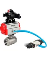 Кран шаровой DN.ru BV3232P(2pc)-FP-T-ISO-H Ду80 Ру40, полнопроходной внутреннняя резьба, нержавеющая сталь SS316, уплотнение - PTFE, с пневмоприводом PA-SA-130 с возвратными пружинами, с пневмораспределителем 4V320-08 AC220V, с БКВ APL-210N