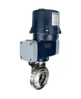 Затвор дисковый поворотный DN.ru WBV3131E-2W-W-H Ду50 Ру10 под приварку, корпус - пищевая нерж. сталь AISI 304, диск - нерж. сталь AISI 304, уплотнение - EPDM, с электроприводом четвертьоборотным DN.ru QTSA-N-003EM-O0-220VAC с пружинным возвратом