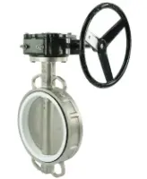 Затвор дисковый поворотный DN.ru WBV3131P-2W-Fb-R Ду200 Ру16 межфланцевый, корпус - нержавеющая сталь 304, диск - нержавеющая сталь 304, уплотнение - PTFE, с редуктором DN.ru RDN RQN4-500Z-T30