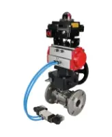 Кран шаровой DN.ru BV3131P(3pc)-FP-F-ISO-H Ду100 Ру16 полнопроходной трехсоставной, фланцевый, нержав.сталь 304, PTFE, 22х22, F10, WDVF, с пн/приводом DN.ru PA-DA-105, пн/распределит 4V320-08 AC220V, БКВ APL-410N EX и ручным дублером MON3-700-T38-ISO