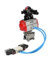 Кран шаровой DN.ru BV3232P(3pc)-FP-W-ISO-H Ду50 Ру40 полнопроходной под приварку, корпус - нержавеющая сталь 316, уплотнение - PTFE, с пневмоприводом PA-DA-083 и пневмораспределителем 4V320-08 AC220V и БКВ APL-210N