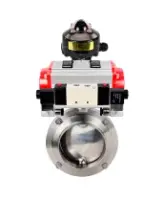 Затвор дисковый поворотный DN.ru WBV3131S-2W-W-H Ду80 Ру10 под приварку, пищевая нержавеющая сталь 304, уплотнение – Silicon, с пневмоприводом DN.ru PA-DA-065, пневмораспределителем DN.ru 4V320-10 AC220V и БКВ DN.ru APL-510N EX