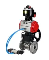 Кран шаровой DN.ru BV3232P(3pc)-FP-F-ISO-H Ду50 Ру40 фланцевый, полнопроходной, трехсоставной, корпус - нерж.сталь SS316, уплотнение - PTFE, с пн.приводом DN.ru PA-DA-083 пн.распределителем 4V320-08 AC220V редуктором MON2-450-T28-ISO БКВ APL-510N-EX