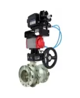 Кран шаровой DN.ru BV3232P(2pc)-FP-F-ISO-R Ду250 Ру16 полнопроходной двухходовой, нержавеющая сталь 316, фланцевый, PTFE, с пневмоприводом PA-DA-160 двойного действия, пневмопозиционером YT-1000RSN без обратной связи и редуктором MON4-1200-T54-ISO