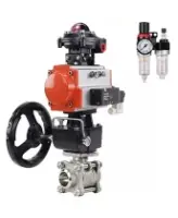 Кран шаровой DN.ru BV3232P(3pc)-FP-W-ISO-H Ду50 Ру40 полнопроходной двухходовой, корпус - нерж.сталь SS316, под приварку, PTFE, пн/привод PA-DA-083, пн/распределитель 4V320-08 AC220V, ручн.дублер MON2-450-T28-ISO, БКВ APL-510N-EX и БПВ AFC2000